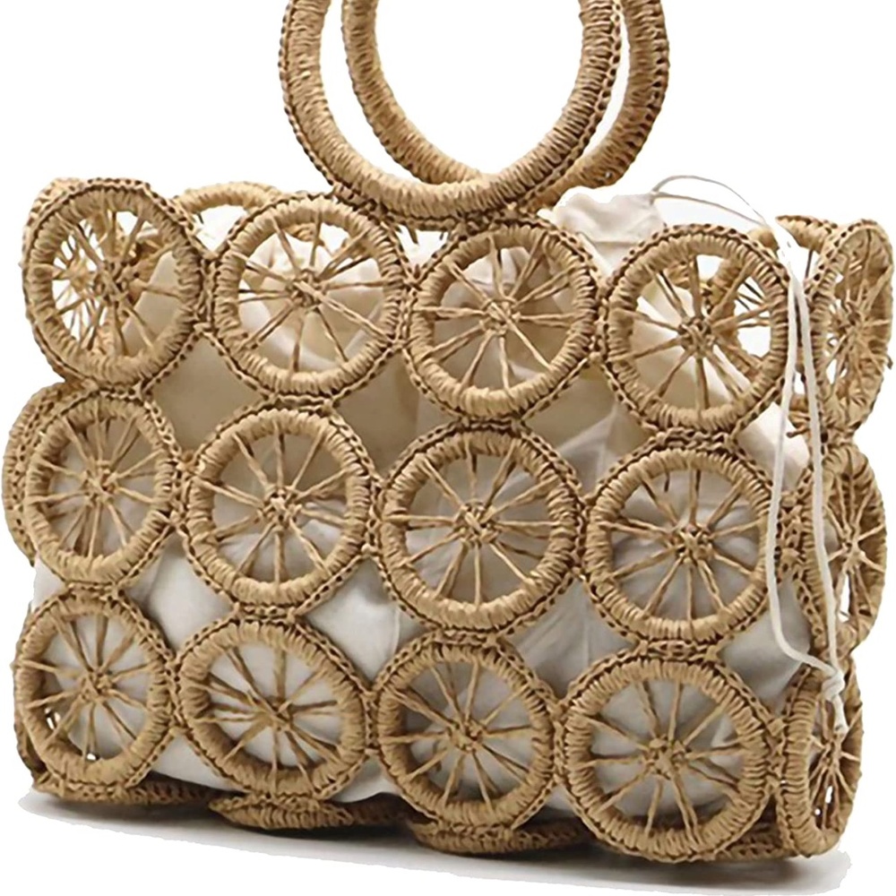 Handmade Handwoven Rattan Tote Bag Ring Handle